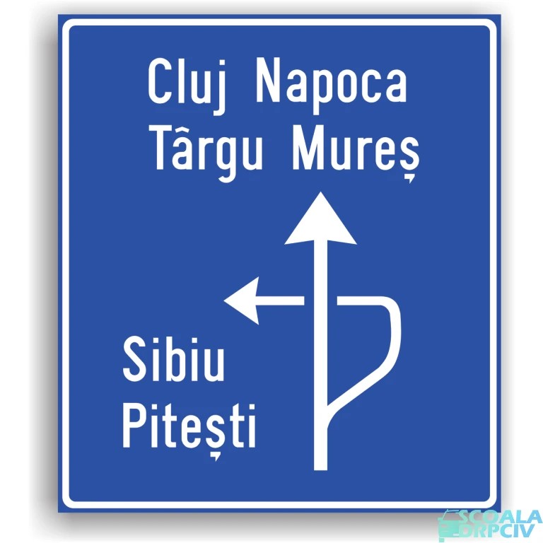 Presemnalizarea directiilor la o intersectie denivelata de drumuri